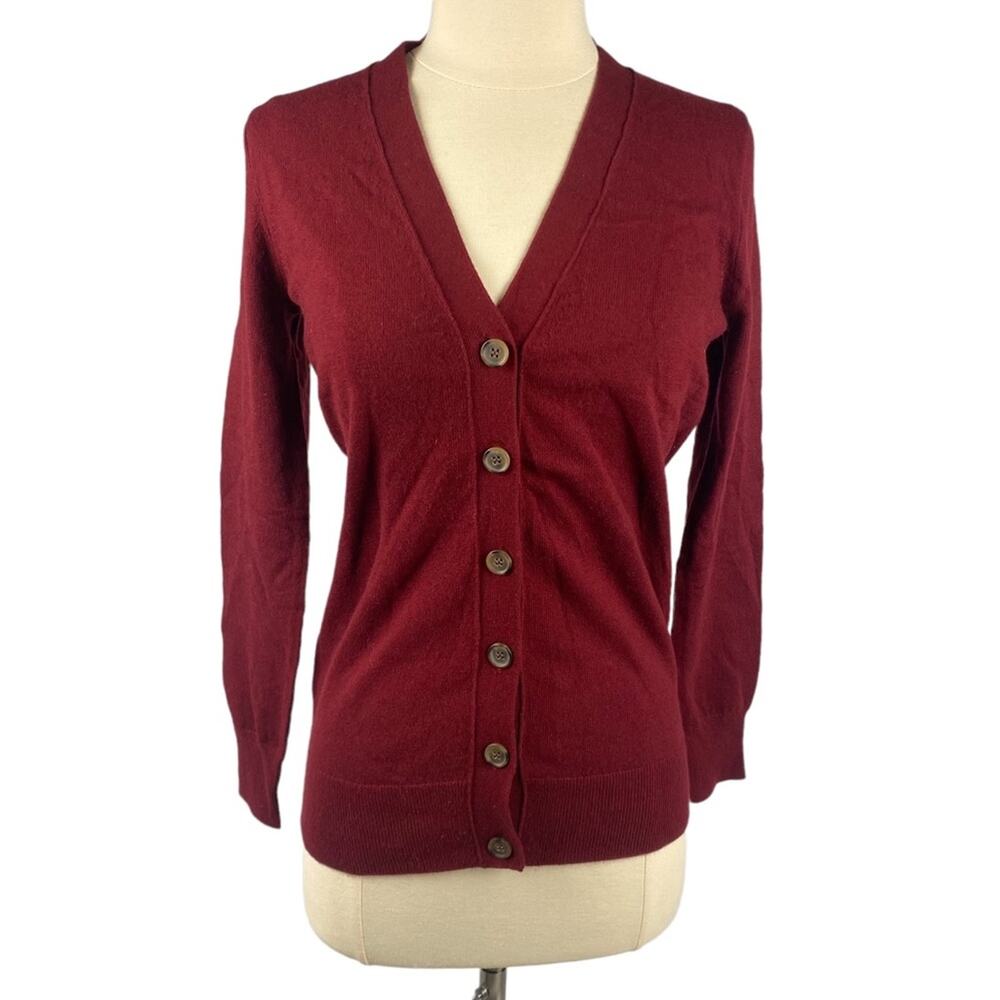 J.Crew Wool Red Long Sleeve Cardigan Sweater Button Up V Neck Burgundy Size XXS